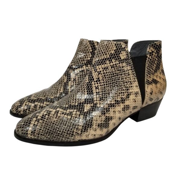 Seychelles Women's Waiting For You Snakeskin Print Chelsea Boots Black Tan 9 - Picture 1 of 8